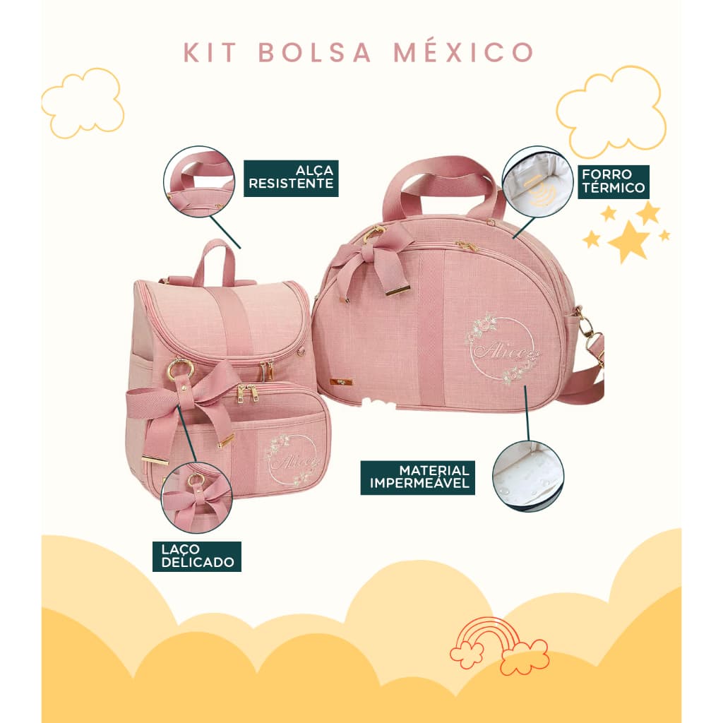 Kit Maternidade 2 Peças Bolsa e Mochila Personalizado Térmica Impermeável, Coleção México
