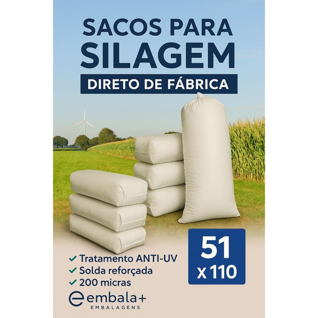 Saco para Silagem 200 Micras - 50 Unidade branco e preto