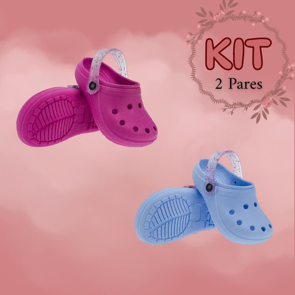 Kit 2 Pares Sandália Babuche Infantil Meninas Glitter Anatômico Casual Escolar Macio Conforto