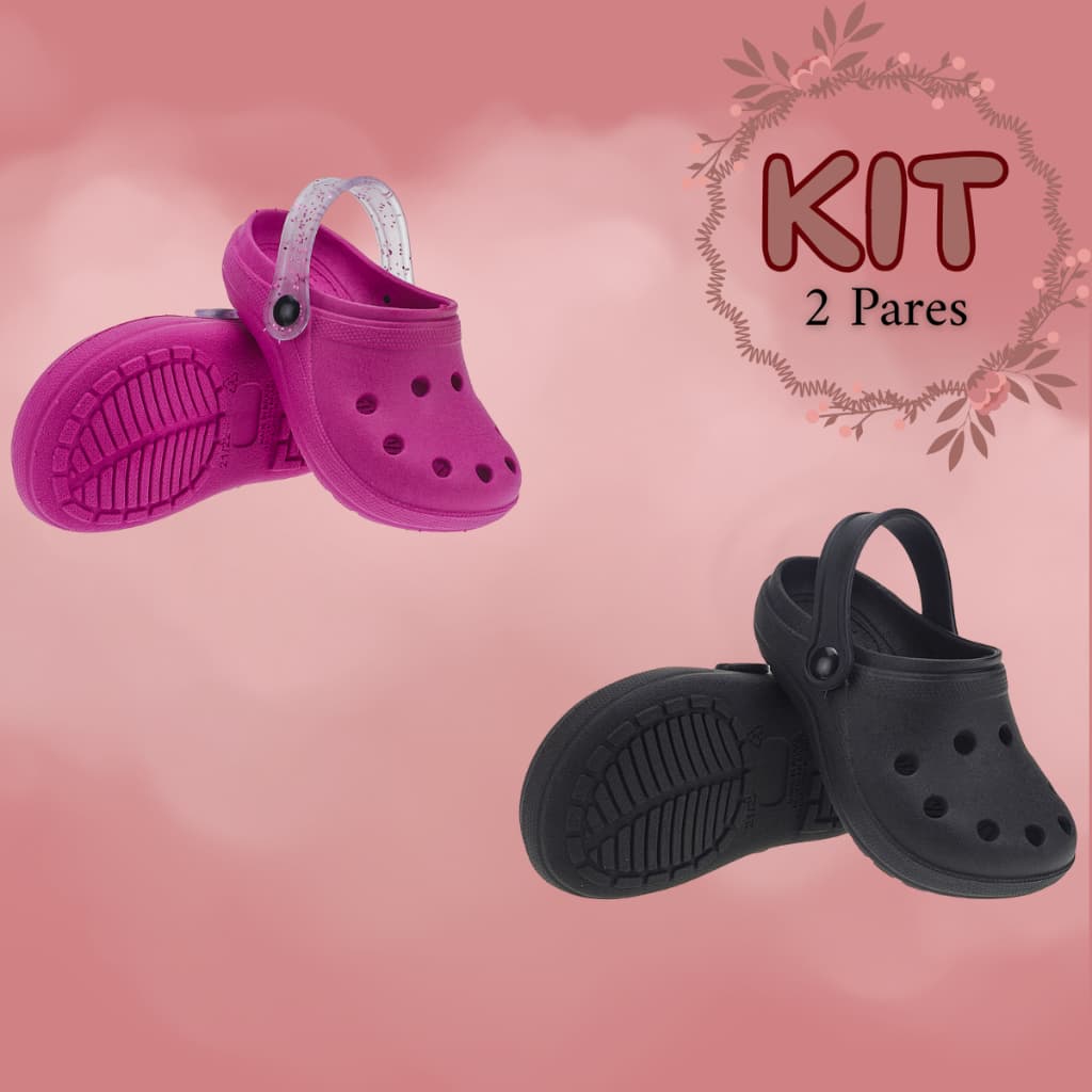 Kit 2 Pares Babuche Infantil Meninas Básico Escolar Passeios Leve Antiderrapante Anatômico Casual