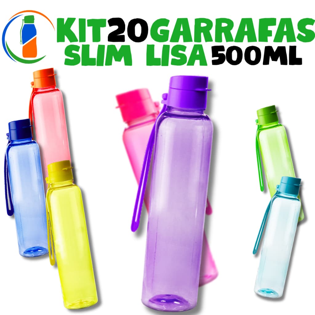 Kit 20 Garrafa 500ml Slim Lisa – Ideal para Academia, Trabalho e Dia a Dia