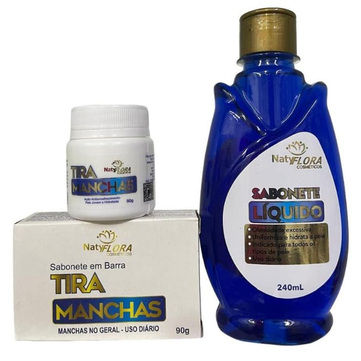 Kit Tira Manchas Clareador de Manchas Creme, Barra e Líquido 3 Un. NatyFlora