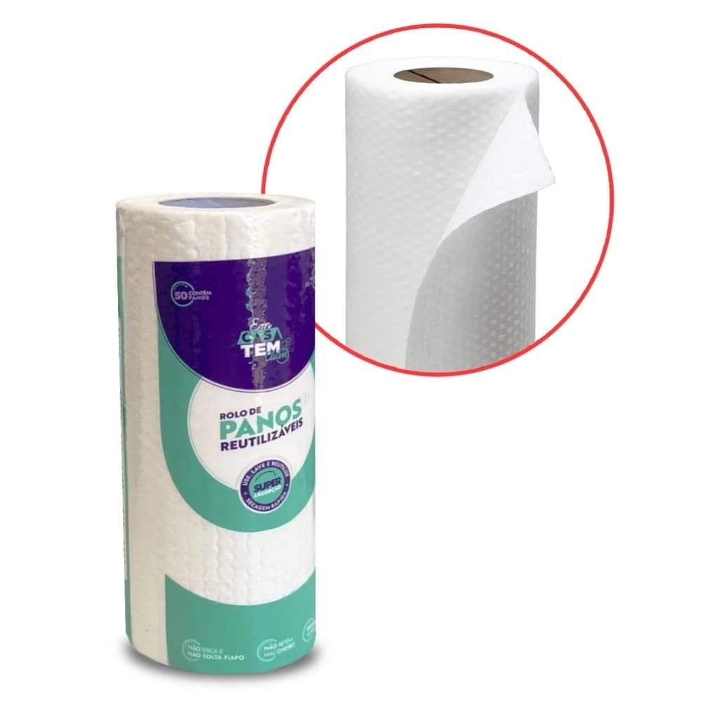 Rolo de Pano Reutilizáveis 50 Unidaddes Multiuso Alta Absorção Reutilizado 22x20cm