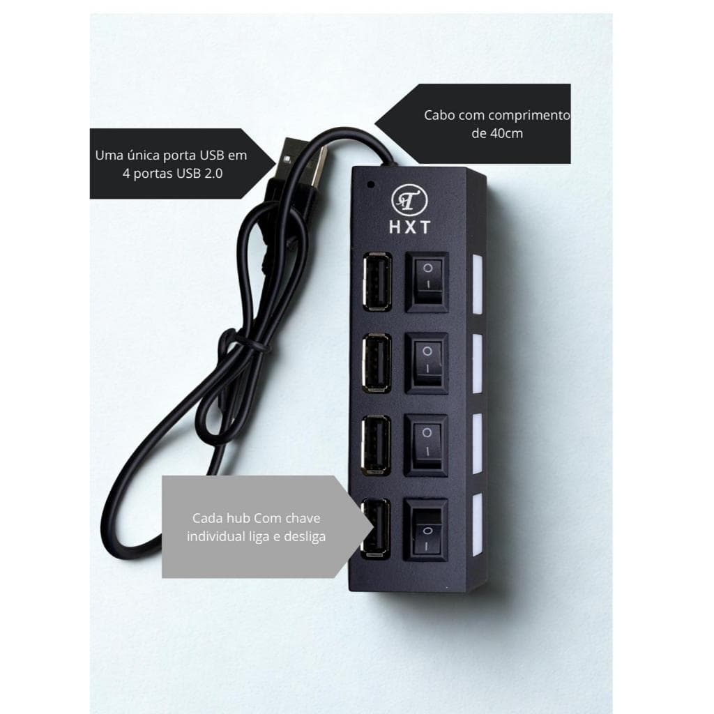 Hub Usb 2.0 4 Portas Para Pc E Notebook 480mbps
