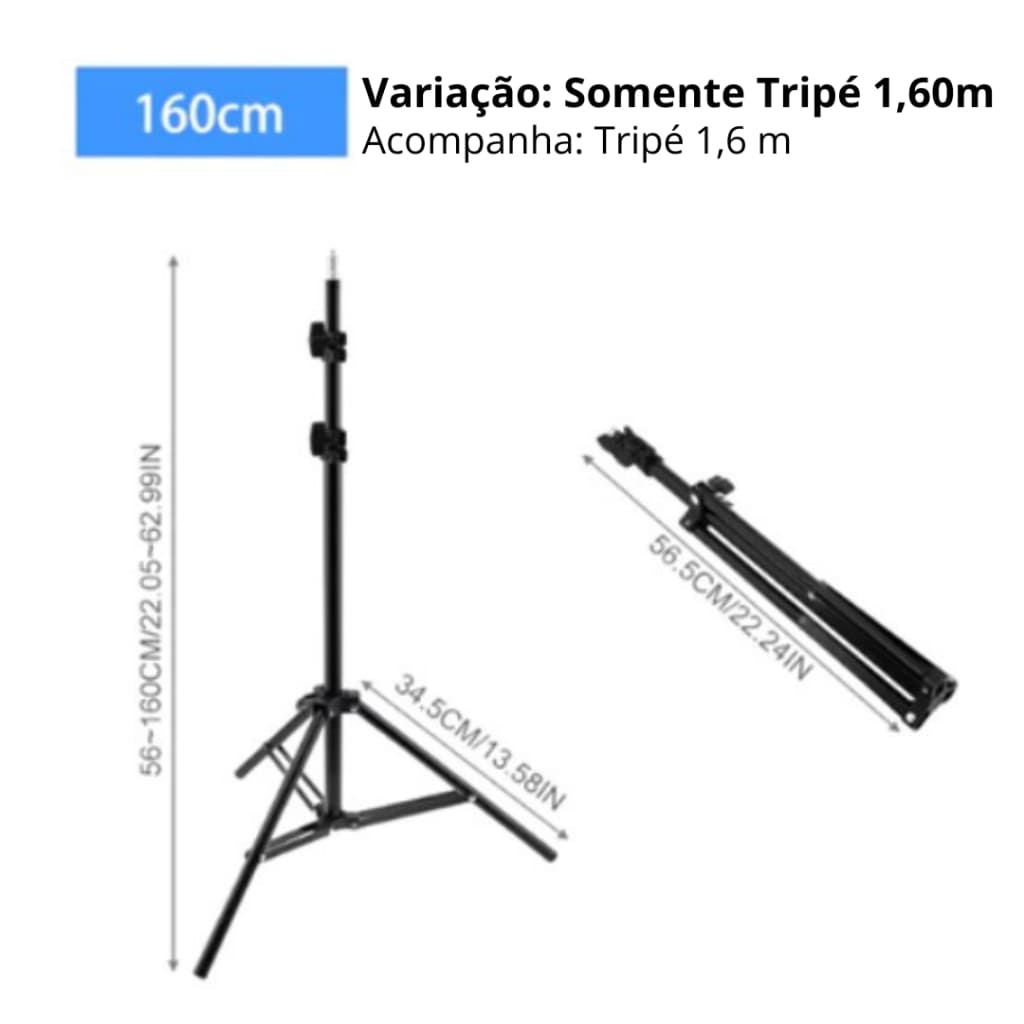 Tripé Profissional Padrão - 1,60 metro Para Ring Light