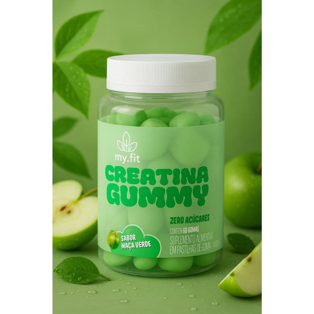 Creatina Gummy, Sabor Maça Verde (60 Gomas) 3g de Creatina por Dose, Zero Açúcar - My Fit
