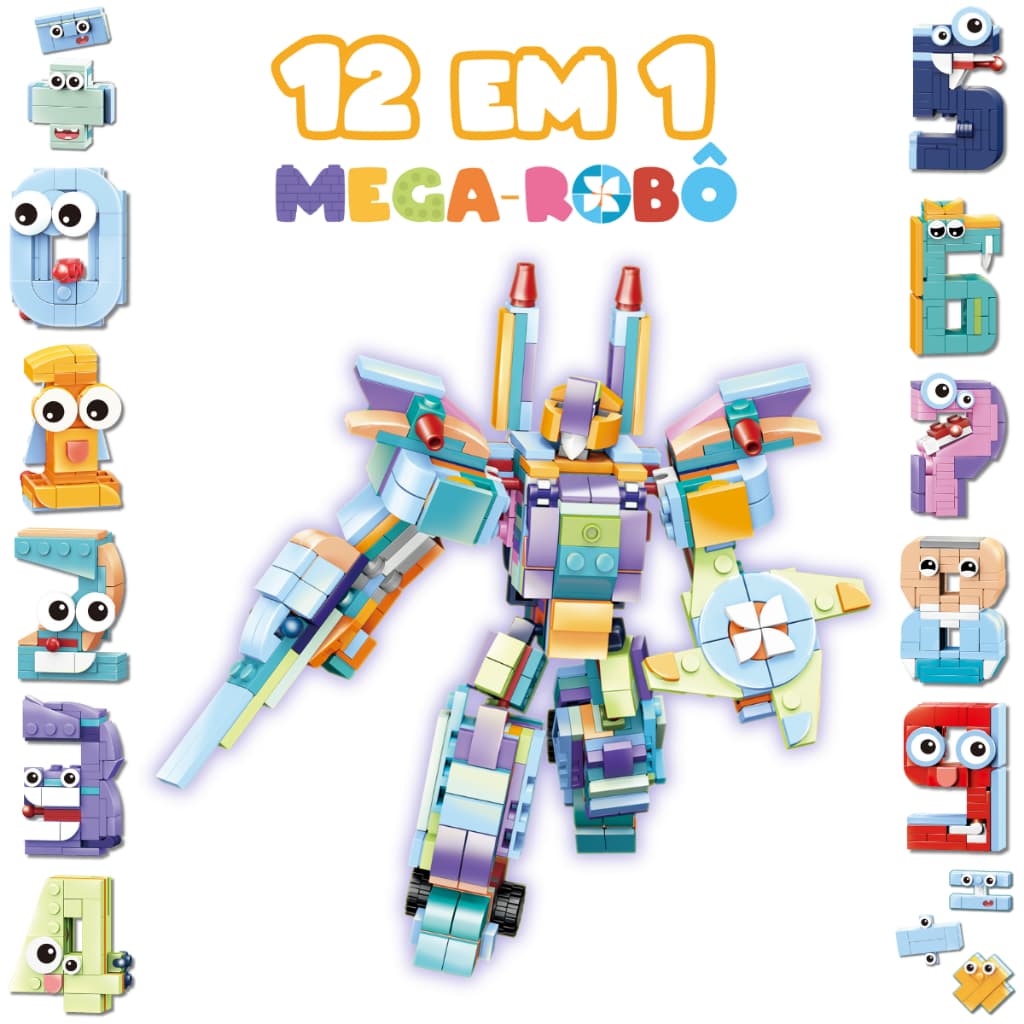 Kit 12 Brinquedo de Montar Número 12 em 1 Mega Robô Infantil