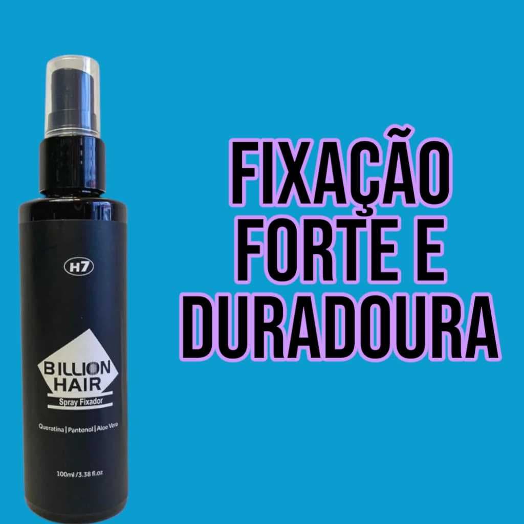 Spray Fixador Billion Hair Fixação Forte e Duradoura para Todos os Tipos de Penteados  e Fibras Maquiagem Capilar 100ml