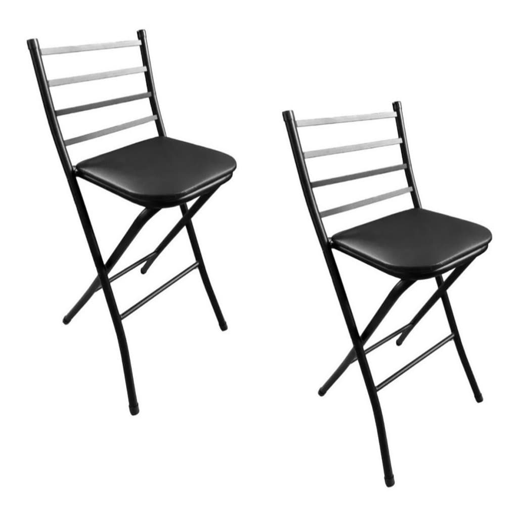 Kit 2 Bancos Banqueta Dobrável Alto Aço Com Encosto Confortável Para Bistrô
