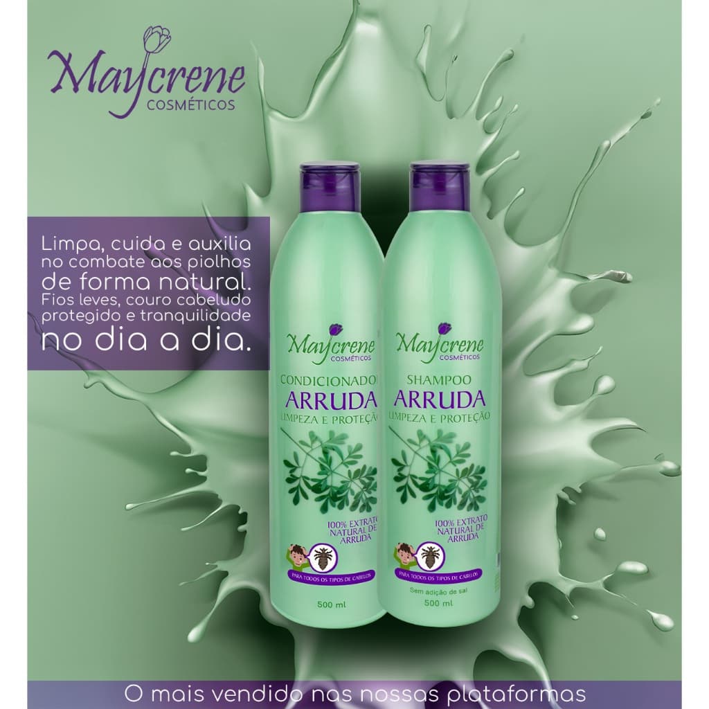 Kit Capilar Arruda 500ml Maycrene |  Extrato Natural de Arruda - Limpa, Cuida e Auxilia No Combate De Piolhos