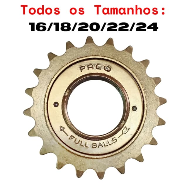 Catraca Roda Livre Esferada Dourada 16 - 18 - 20 - 22 - 24 Dentes Bike Infantil e Adulto Sem marcha