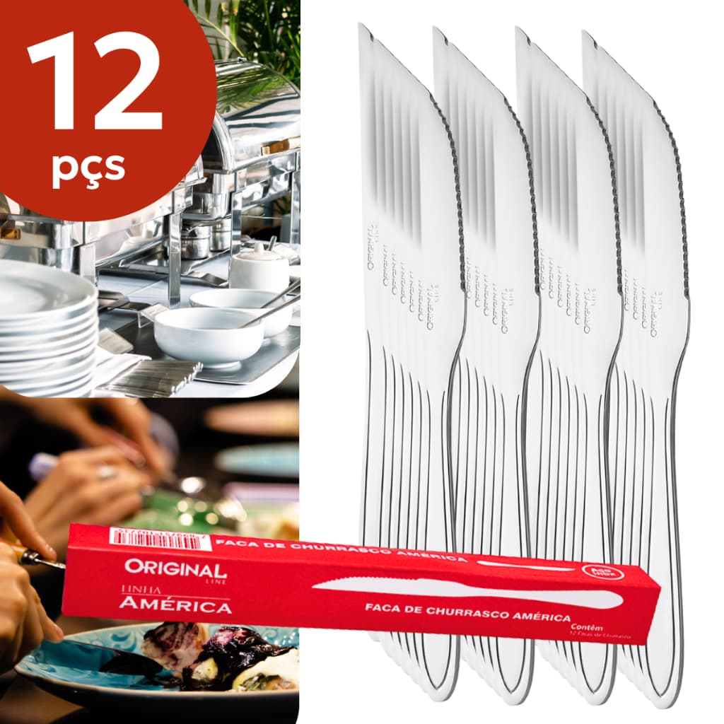 Kit 12 Facas de Churrasco Inox América Original Line Buffet Louça