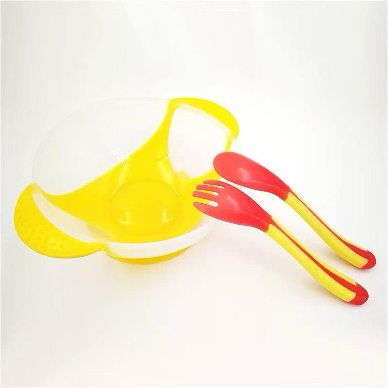 Kit refeição do bebê Prato Papinha pote bowl Infantil Com Ventosa na base E Colher e garfo sensivel ao calor
