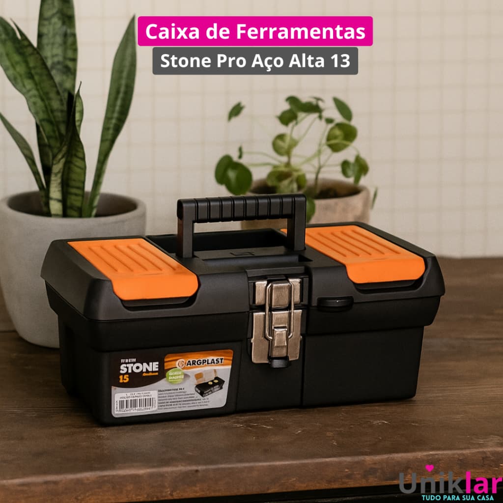 Maleta Caixa de Ferramentas Média Multiuso Pro Alta 13 Stone Fecho de Aço Arqplast