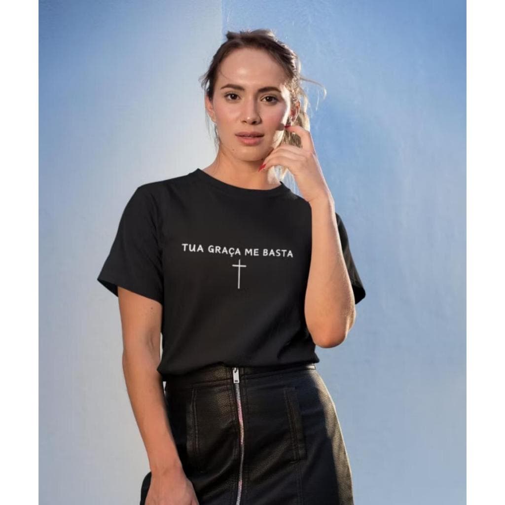 Camiseta Feminina Básica Tshirt Casual Estilo Diário Cristã Tua Graça me Basta (P ao GG)