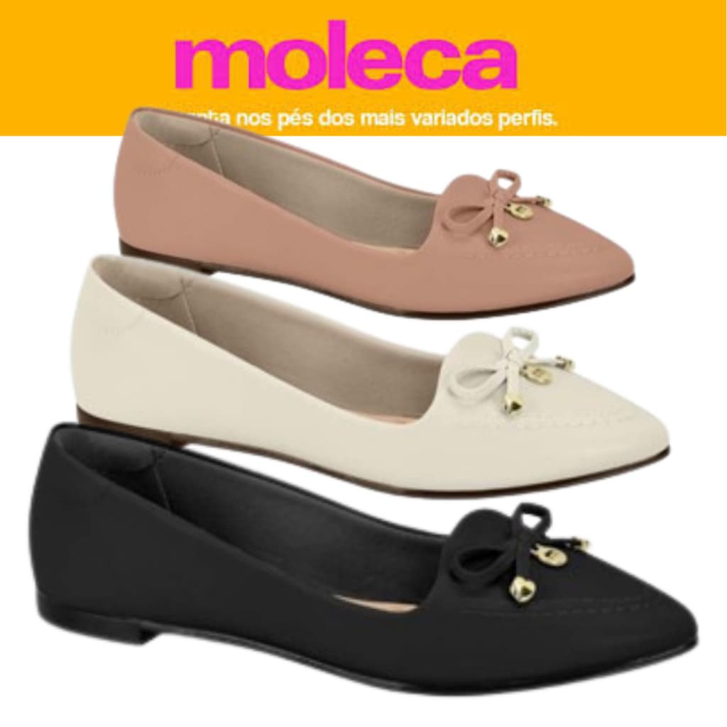 Sapatilha Rasteira Feminina Moleca Laço Bico Fino Diaria