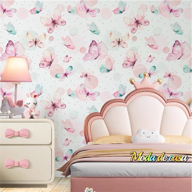 Papel de Parede 3D Infantil Borboleta 10 METROS x 45CM Adesivo Autocolante para Sala, Quarto