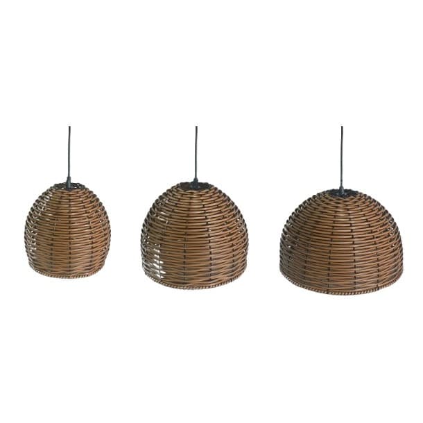 Kit 6 Pendentes Luminária Lustre Coroa 50x30x20 Junco Rattan Vime Fibra Sintética Avelã Riscado