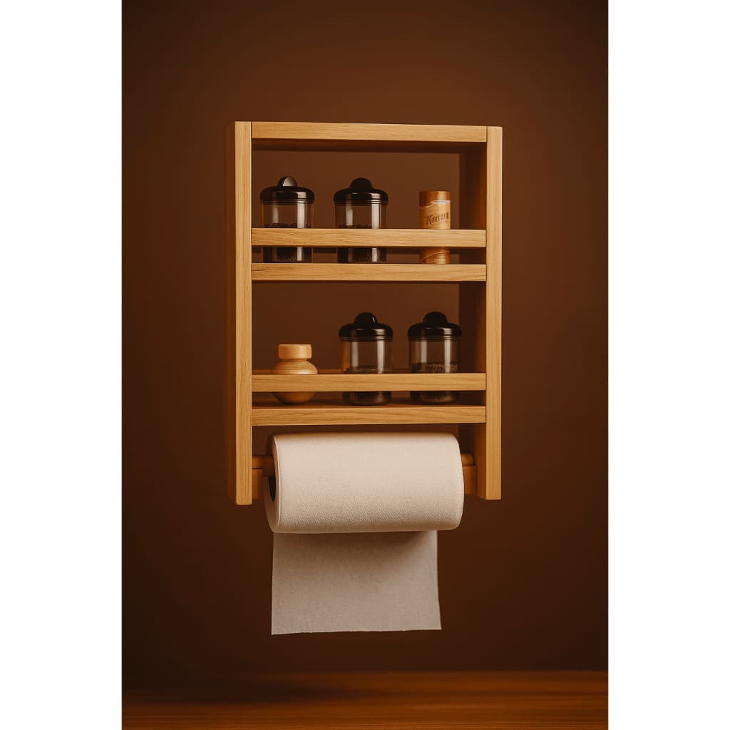 Prateleira Porta Temperos cozinha  e Papel Toalha Madeira Pinus