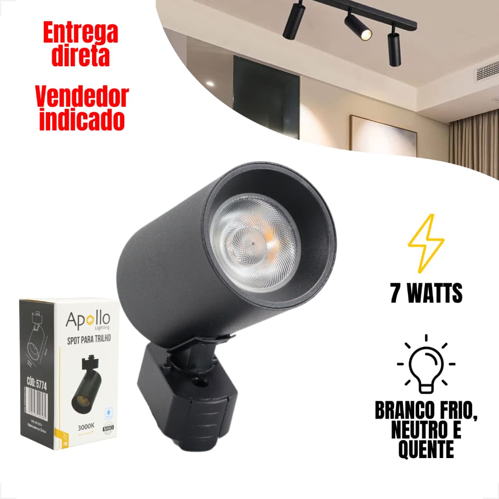 Kit 4 Spot LED 7w Trilho Branco Frio Quente Neutro Bivolt Iluminação Profissional Direcionável