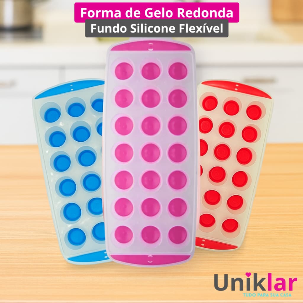 Forma de Gelo Redonda Fundo Silicone Flexível Fácil de Desenformar
