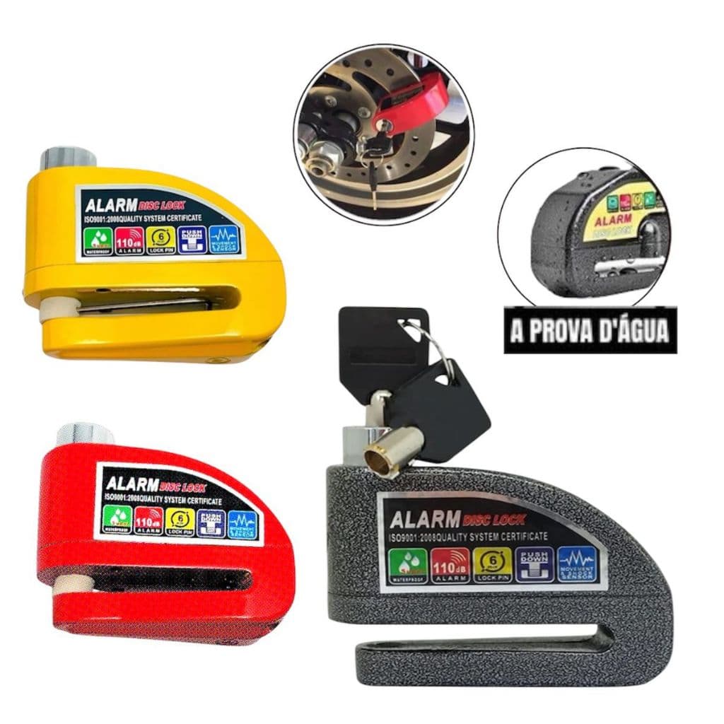 Trava De Disco Cadeado Tranca Moto Universal Antifurto Com Alarme Sonoro Freio a disco Cores