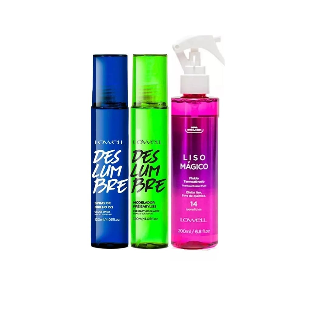 Fluido Liso Mágico 200 ml + Spray De Brilho 120 ml + Modelador Pré Babyliss 120 ml - Lowell