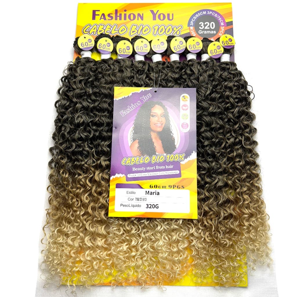 Cabelo Cacheado Bio Fibra Orgânico Similar Humano 320g 60cm 9 telas sem brilho Fashion You Maria