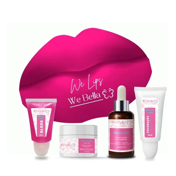 KIT BELLA LIPS HIDRAGLOSS WE BELLA SERUM COLORAÇÃO ESFOLIANTE E GLOSS