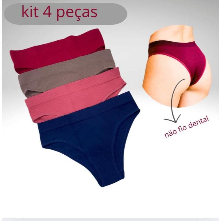 Kit 4  e Kit de 2 Calcinhas Confortável   Poliamida canelada Leve acabamento premium