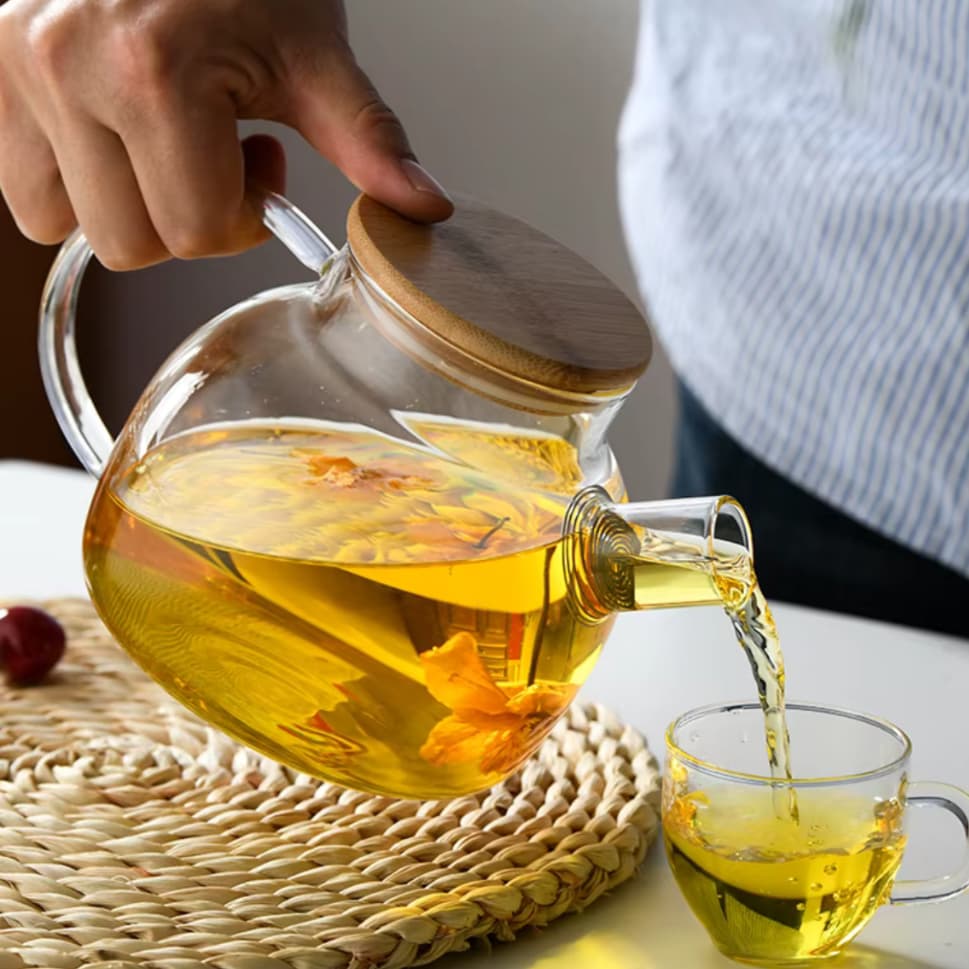 Chaleira de Vidro Borossilicato 1L Com Infusor Inox Removivel Resistente ao Fogo Chá Café