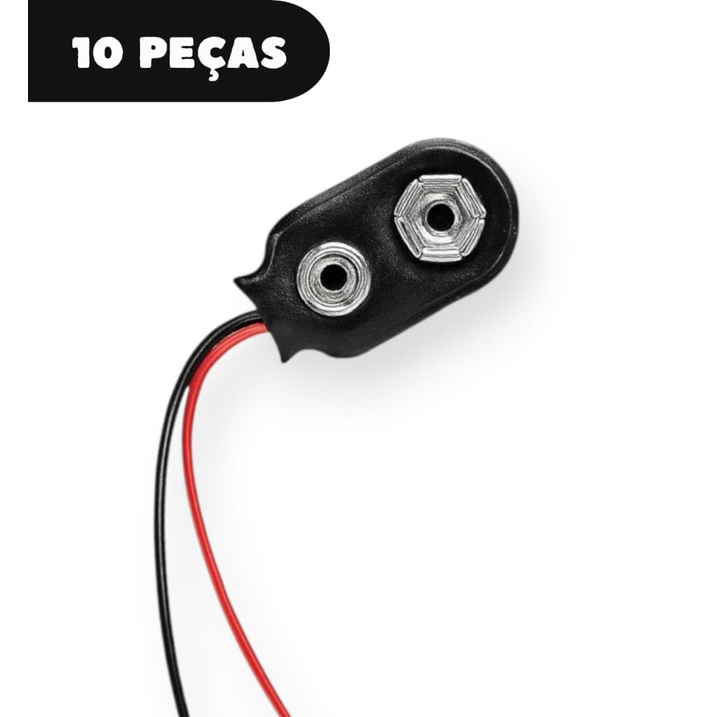Kit com 10 Clip Conector para Bateria 9v com Rabicho