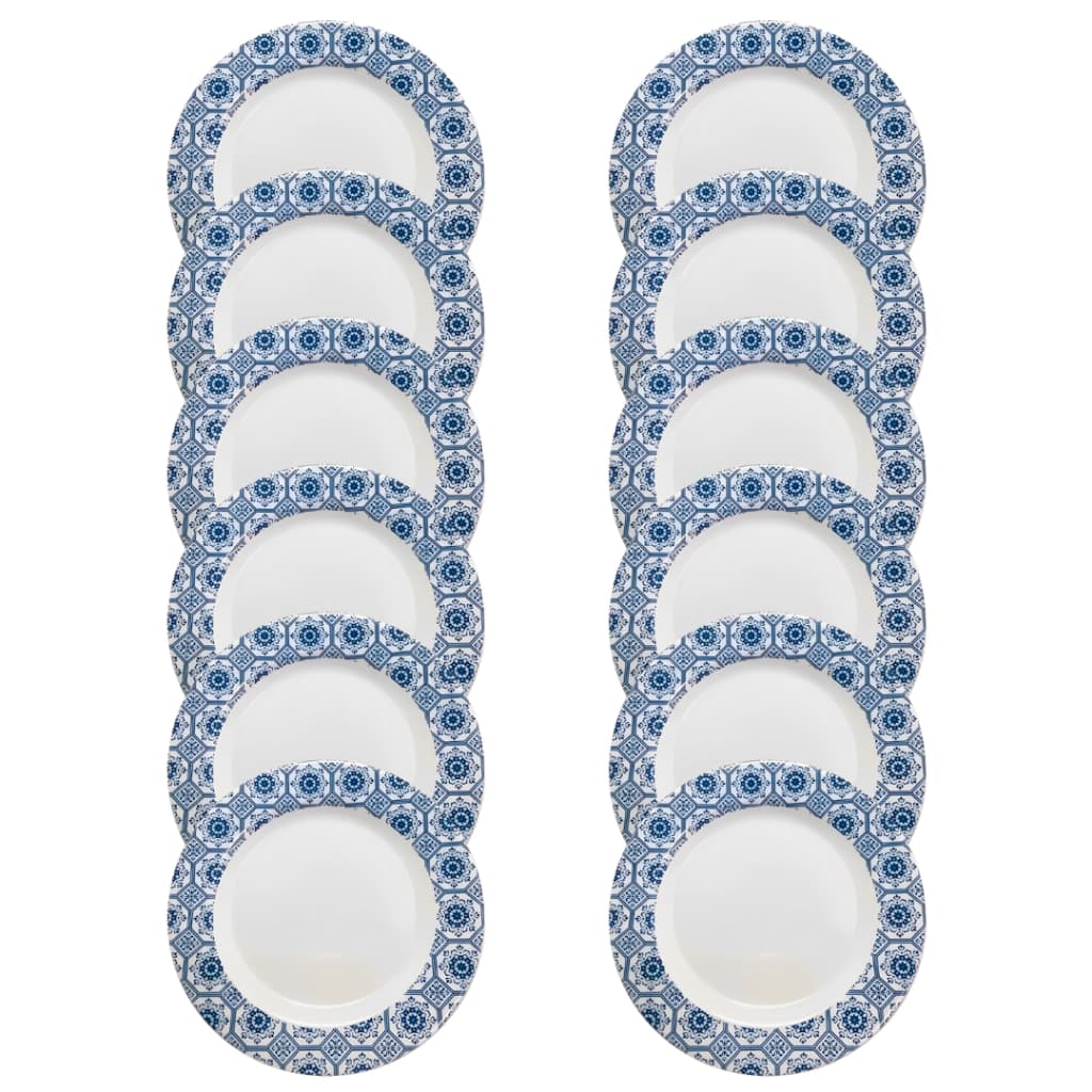12 Pratos Raso Melamina 25cm Azul Decorados Refeição Festa Comida