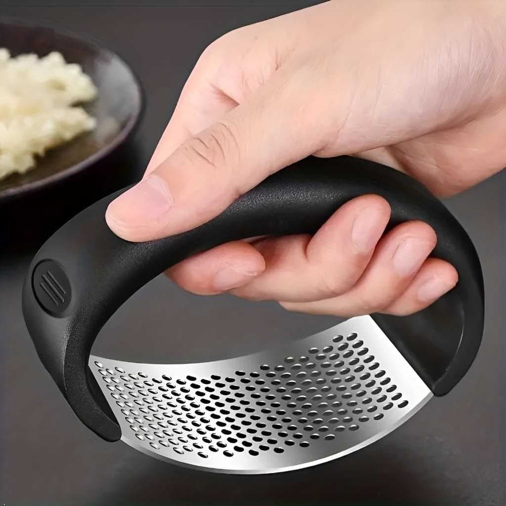 Triturador de Alho Inox com Cabo Confortável Amassador Manual Cozinha Prática