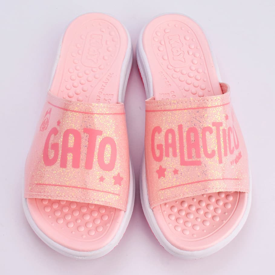Chinelo Sandália Slide  Infantil Kidy Gato Galáctico Glitter Anatômica Fácil de Calcar Conforto Leve