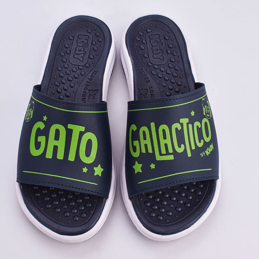 Chinelo Slide Infantil Menino Kidy Fly Flat Gato Galáctico Neon Anatômico Calce Fácil Super Leve