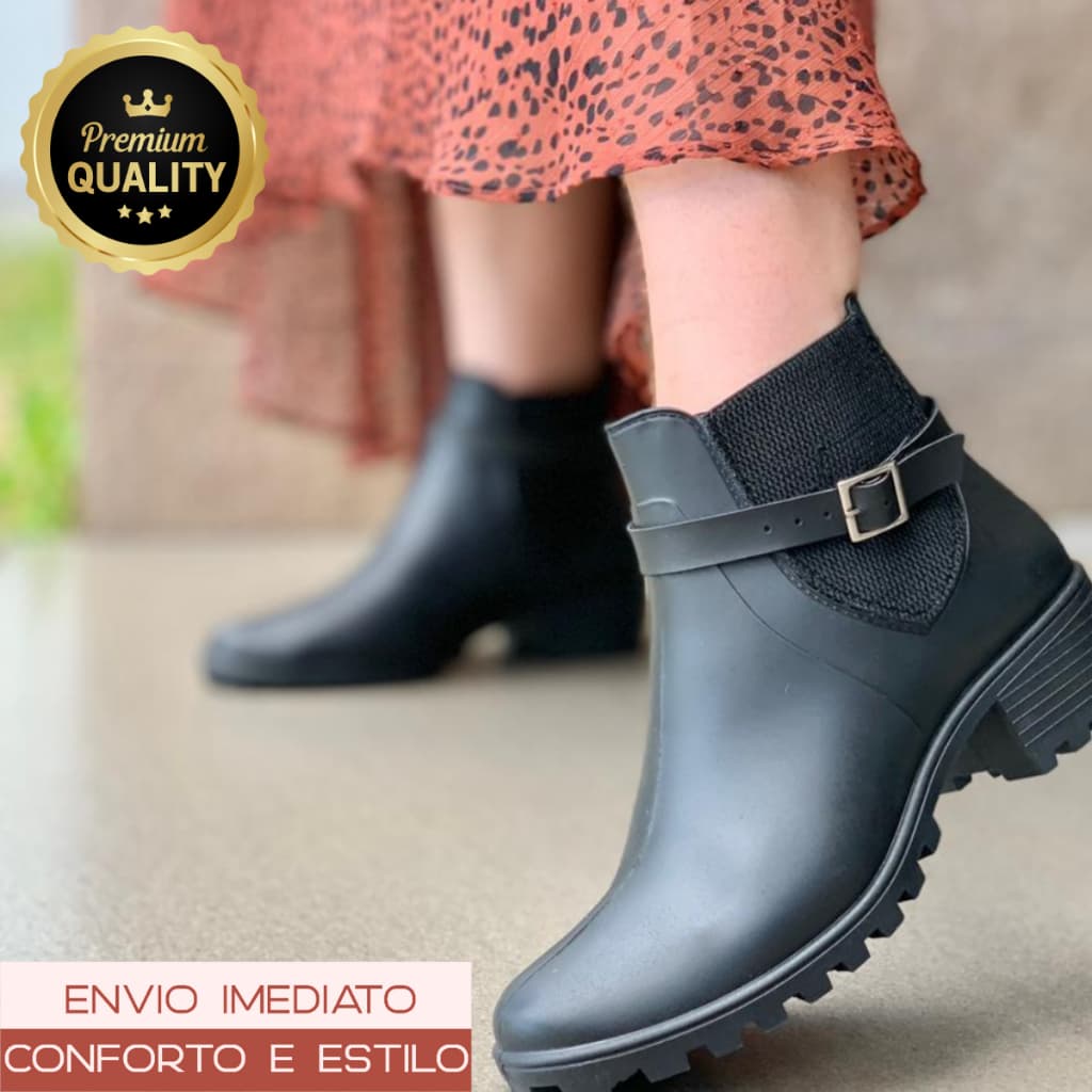 Bota Feminina Inverno Cano Curto Galocha Impermeável Ideal Para Chuva e Frio