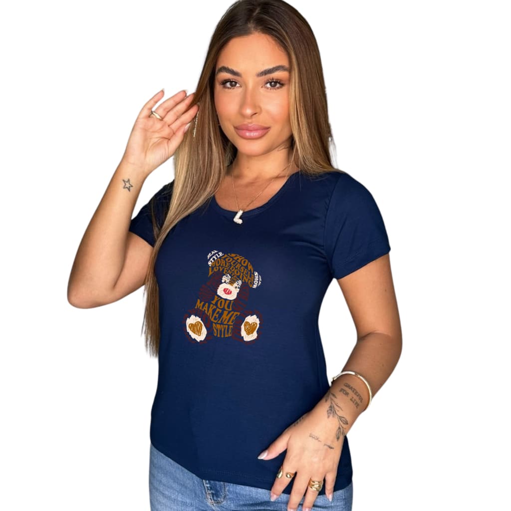 Blusa Feminina Estampada Ursinho em Letras - You Make Me Style