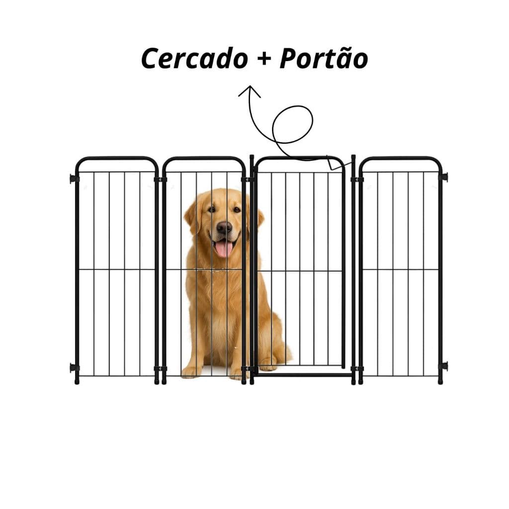 Cercado Pet Dobrável 3 Módulos Com Portão  98 cm × 1,56 m em Aço Seguro para Cachorro Grande