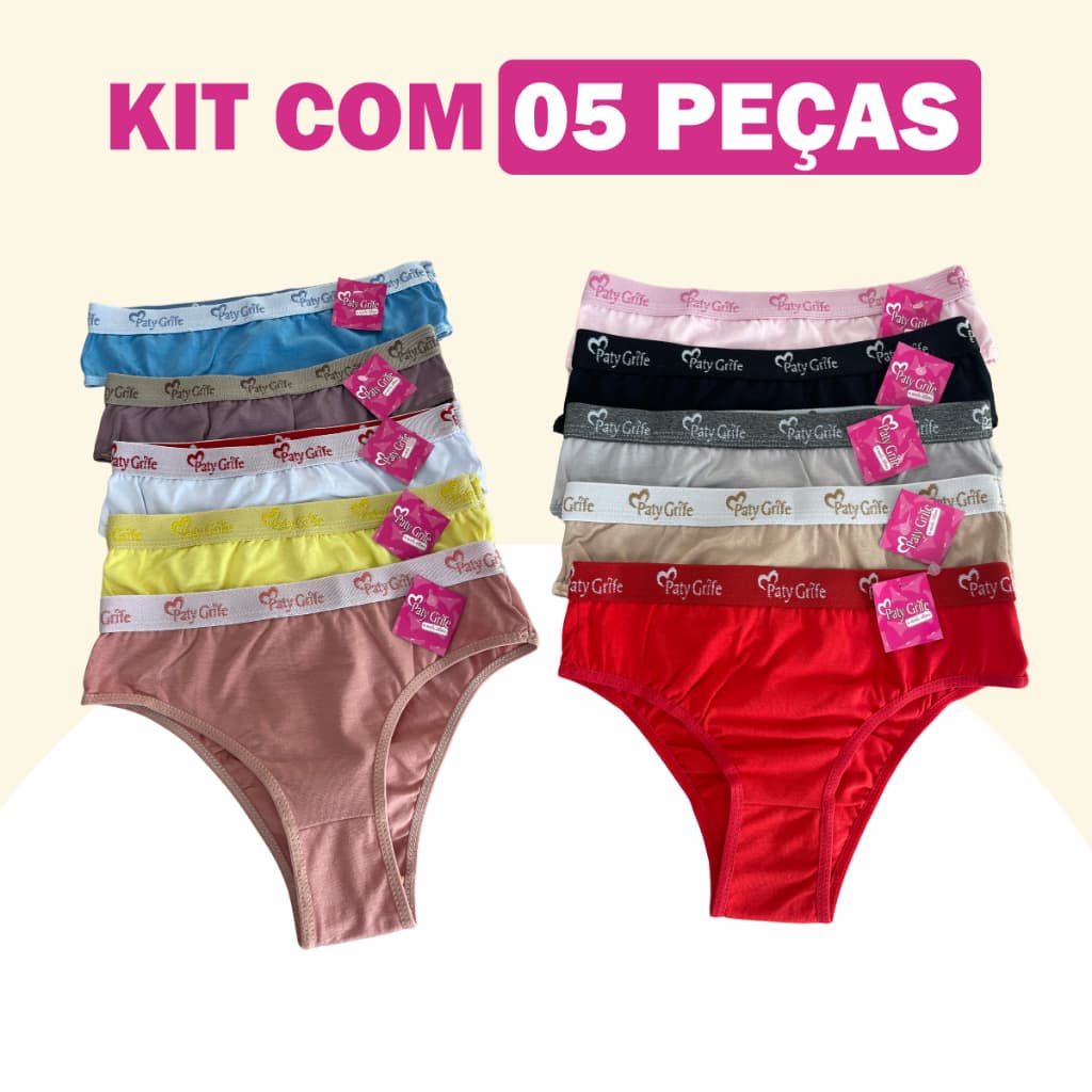 Kit 5 Calcinhas Cintura Alta - Algodão Conforto Plus | Modelagem que Abraça e Aconchega - Paty Grife