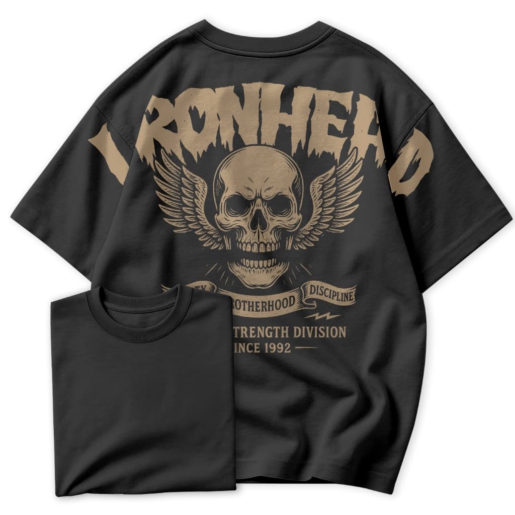 Camiseta Oversized IRONHEAD Caveira Academia Estilo Old School Masculina Streetwear