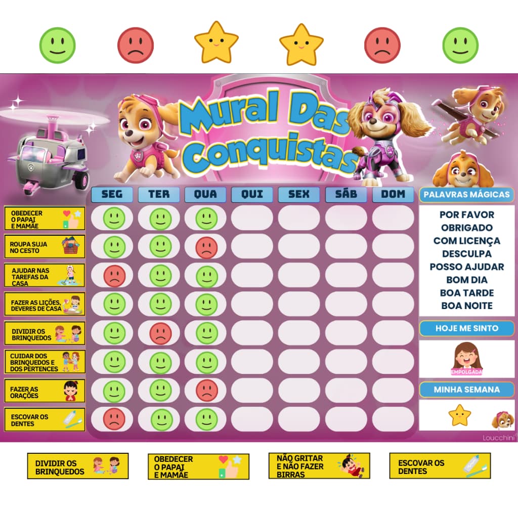 Mural das Conquistas e Rotina Infantil – Patrulha Canina Skye 22x30
