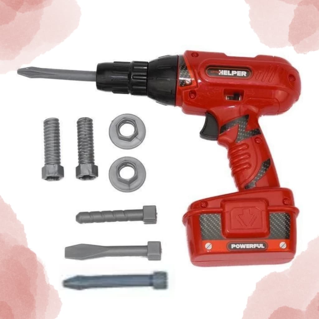 Brinquedo Kit de Ferramenta Furadeira á Pilha C/ 07 Peças Vermelha