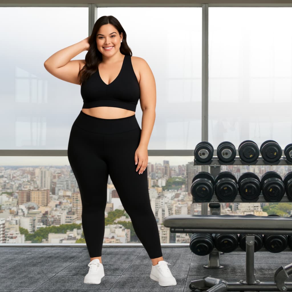 Roupa de Academia Plus Size Top Nadador e Legging Conjunto Fitness Plus Size