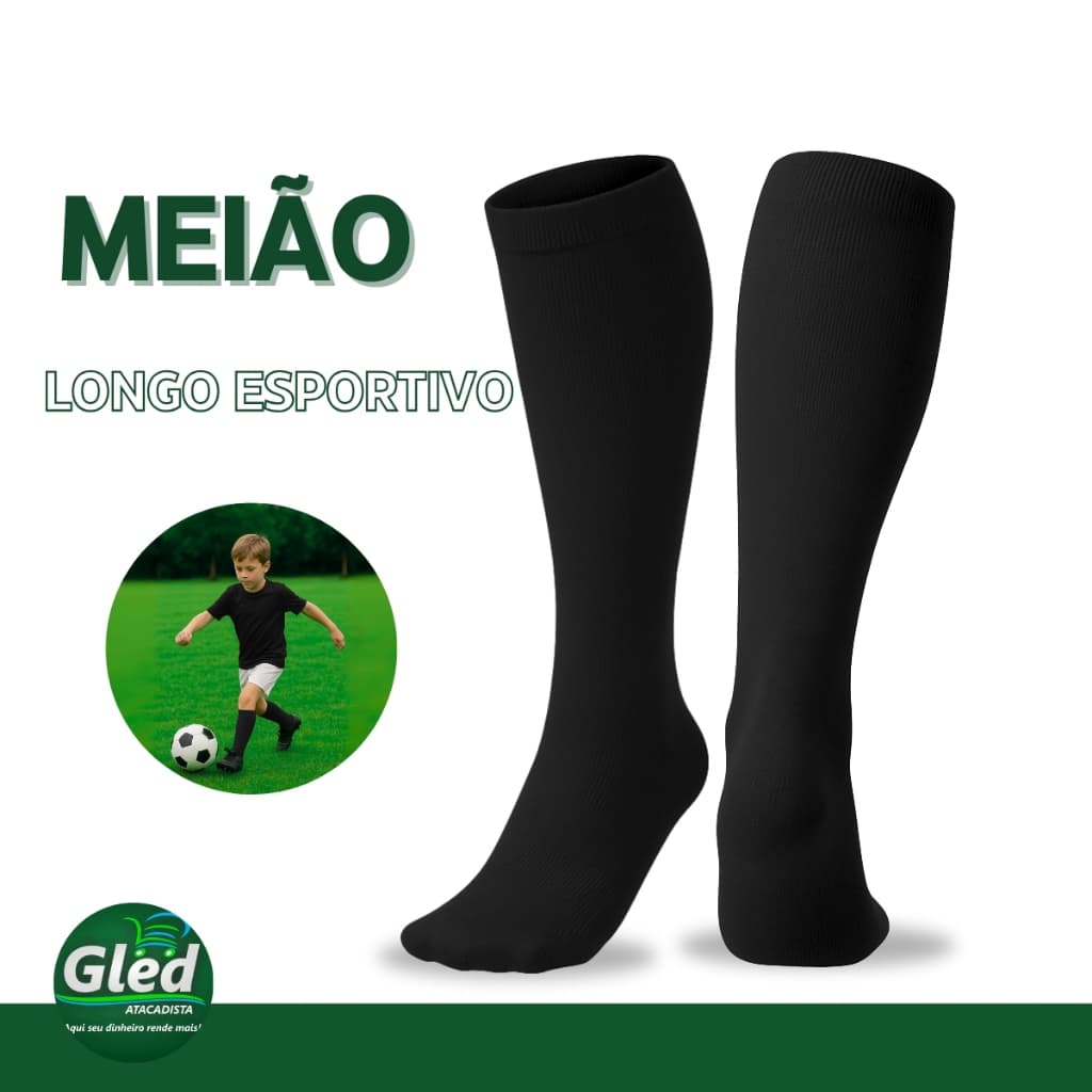 Meia Preta Cano Longo para Motoboy Tamanho 37-44 Algodão