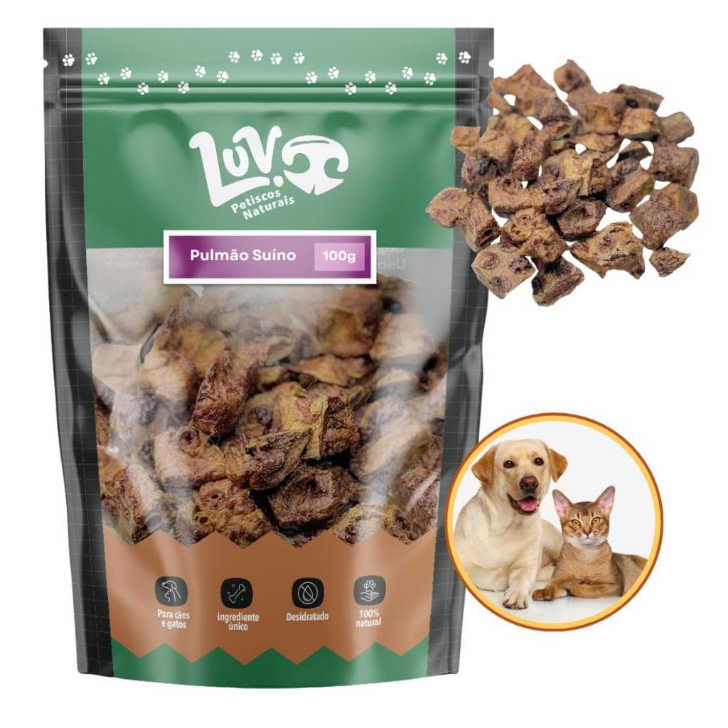 Pulmão Suíno Petisco Natural para Cachorro e Gatos 100g - LUV Petiscos