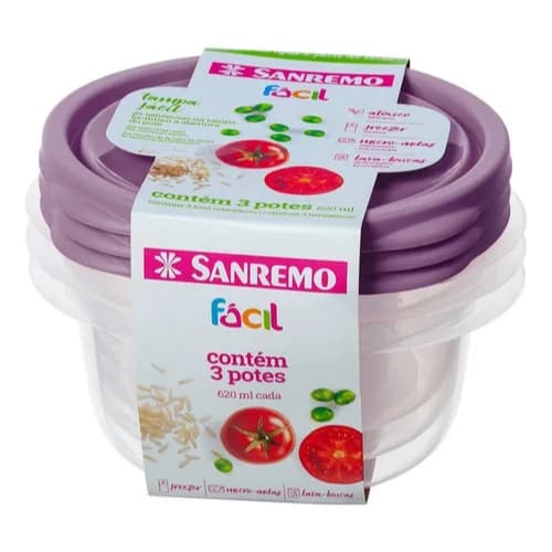 Kit 3 Potes Redondo Plástico Hermético Sanremo 620ml Rosa