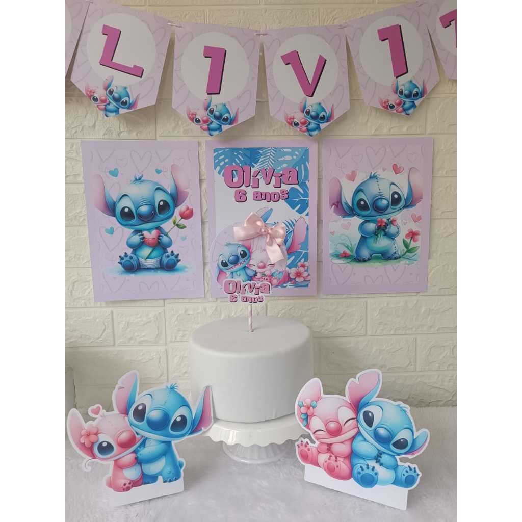 Kit Festa Personalizado STITCH – só um bolinho - mesversário - Topo de Bolo + Toten + Bandeirola + pôster