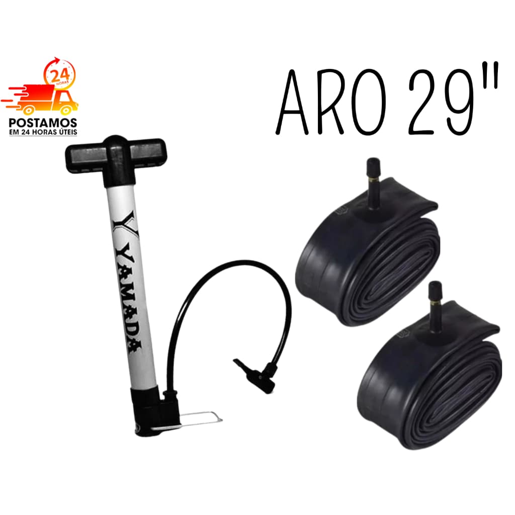 PAR DE CAMARA ARO 29 BICO GROSSO AMERICANA MAIS BOMBA DE AR YAMADA 30CM