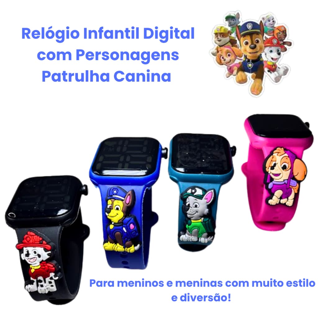 Relógio Infantil Patrulha Canina Menina Menino Digital Led Criança